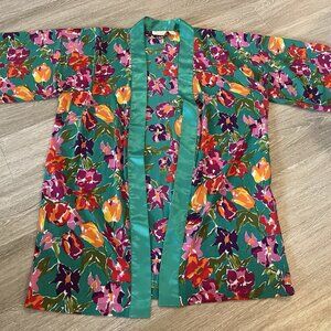 Victorias Secret Vintage Gold Label Womens Kimono Cardigan One Size Green Floral